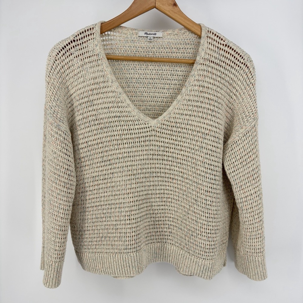 Women's Madewell Sweater Open Weave Size XS Cream Pastel Marled Neutral‎ Cropped